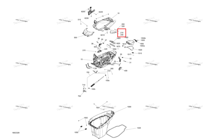 Глубокий чёрный правый зеркало крышка Sea-Doo RXT-X 300 (2023) (269502428)