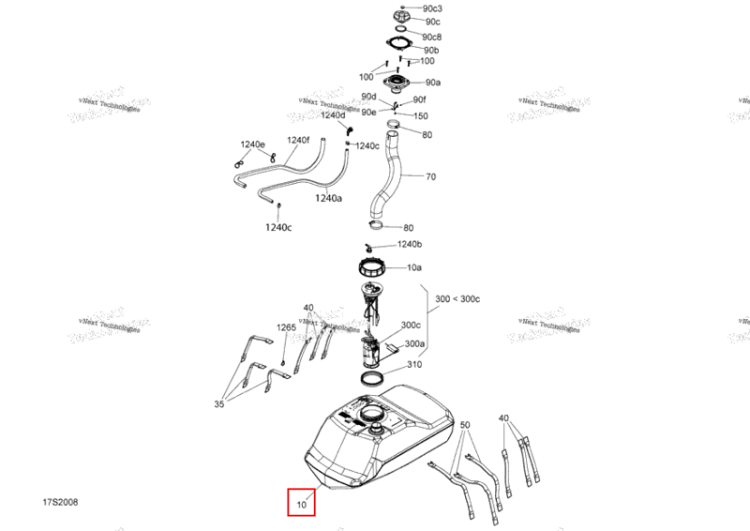 Топливный бак включает 10 TO 10 a Sea-Doo GTX 300 (2020) (275500997)
