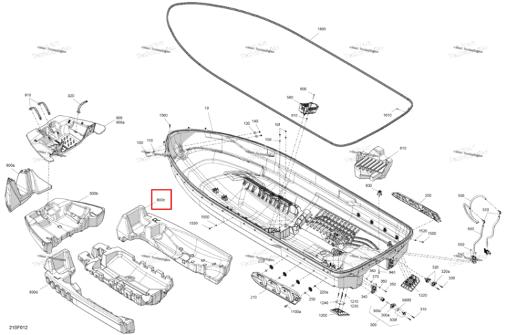 Правый Center поплавок Hull Sea-Doo GTR 300 X (2026) (292002229)