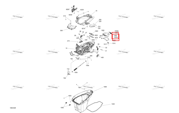 Glove коробка облицовка включает 1550 to 1505 b Sea-Doo RXT-X 300 (2023) (269502538)