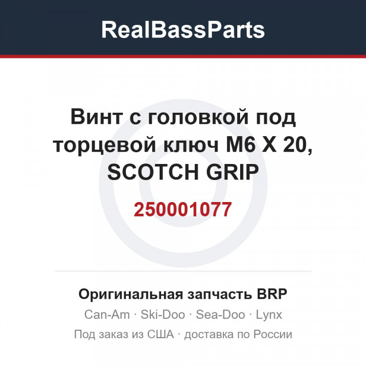 250001077 Винт с головкой под торцевой ключ M6 X 20, SCOTCH GRIP