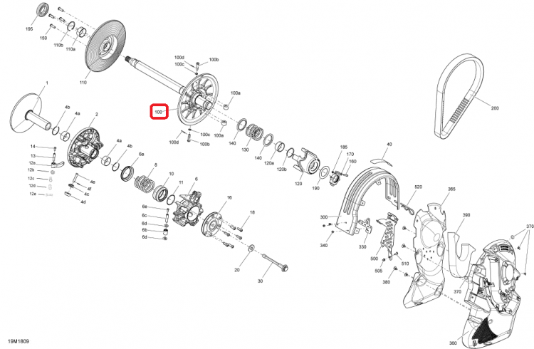 417127595 Вал вариатора ведомого Ski-Doo  (417127400->861805529) 
