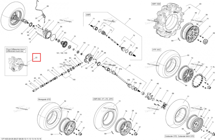 Передний дифференциал в сборе STD Can-Am Outlander 650 EFI STD DPS XT (2014) (705401484)