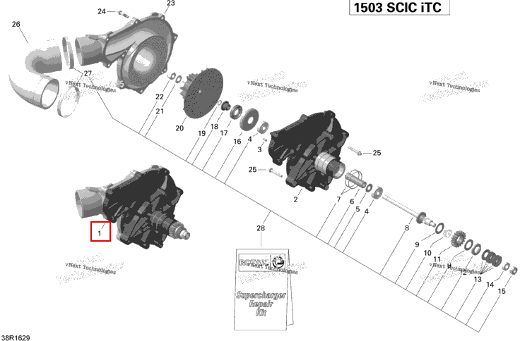 Supercharger в сборе включает 1 to 25 Sea-Doo GTX (2016) (420881996)