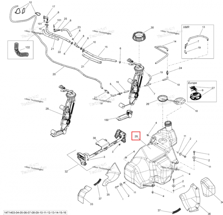 Топливный бак в сборе Can-Am Outlander 1000 EFI DPS XT XT-P (2014) (709000310)