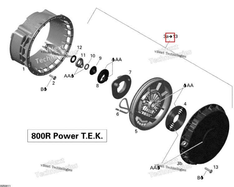 Rewind стартер в сборе включает 3 a to 13 Ski-Doo Summit X 800R Power T.E.K. (2009) (420892612)