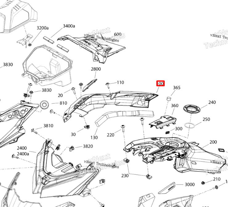 517306737 Панель верхняя правая белая Ski-Doo G4 EXPERT 517306238