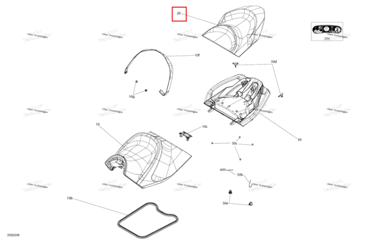 Metalic Pewter пассажира сиденье в сборе включает 20 TO 20 d Sea-Doo GTX 300 (2020) (269003347)