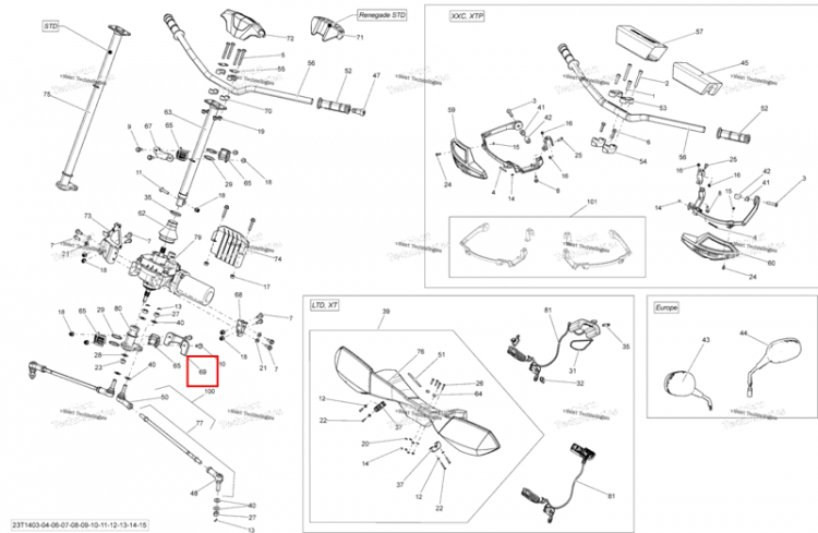 Нижний колонка крепление Can-Am Outlander 1000 EFI DPS XT XT-P (2014) (709400912)