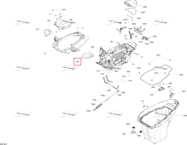 Stone серый левый зеркало крышка GTX Models Sea-Doo RXT 300 (2018) (269502341)