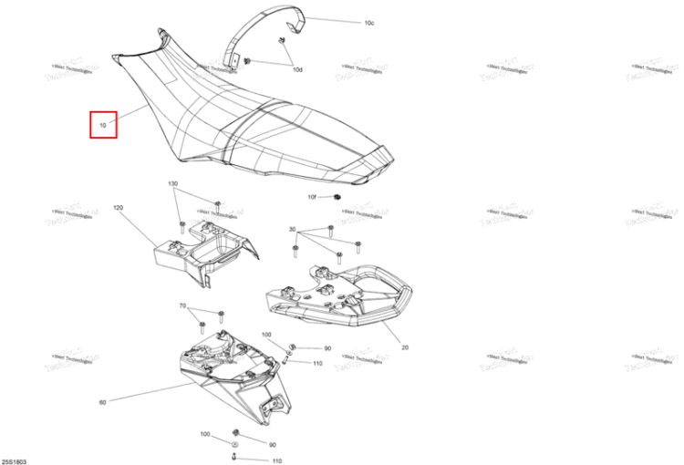 Сиденье в сборе модель чёрный / оранжевый Sea-Doo Spark 900 HO ACE (2018) (269003134)