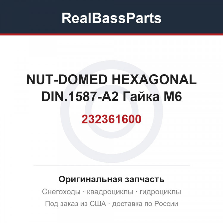 232361600 NUT-DOMED HEXAGONAL DIN.1587-A2  Гайка M6