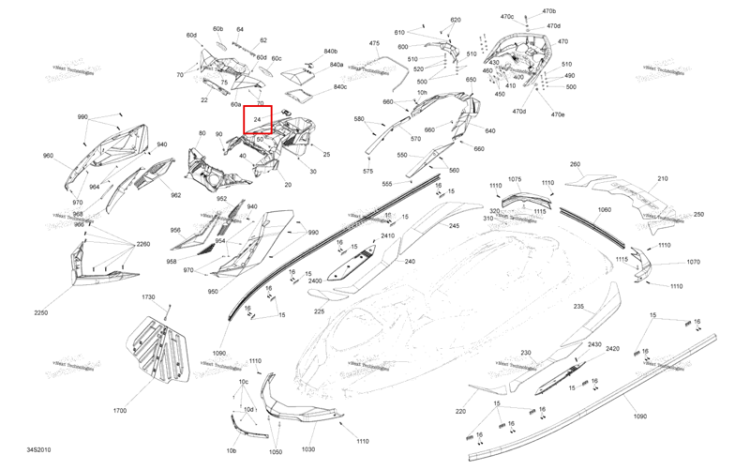 Глубокий чёрный консоль крышка Sea-Doo RXP 300 (2020) (291004718)