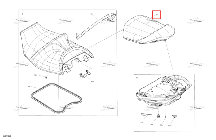 Lava серый пассажира сиденье в сборе Sea-Doo RXT-X 300 (2023) (269003706)