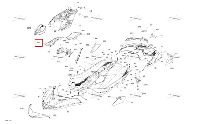 Глубокий чёрный правый панель облицовка Sea-Doo Spark 60 (2023) (291004577)