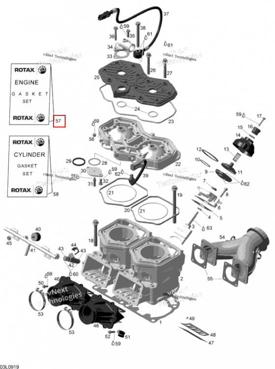 Комплект прокладок двигатель Ski-Doo Expedition TUV 600 H.O. SDI REV-XU (2009) (420889923)