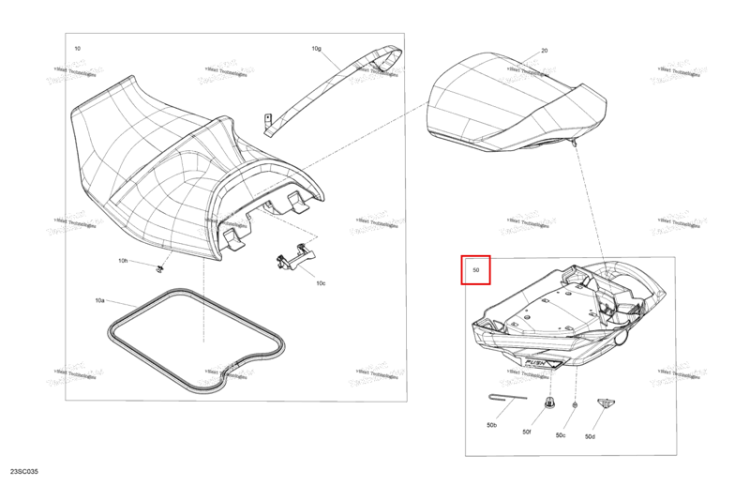Глубокий чёрный задний ручка в сборе включает 50 to 50 f Sea-Doo RXT-X 300 (2023) (269004165)