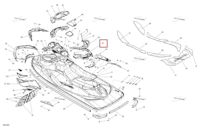 Глубокий чёрный Cosmetic задний Sea-Doo RXP (2016) (291004365)