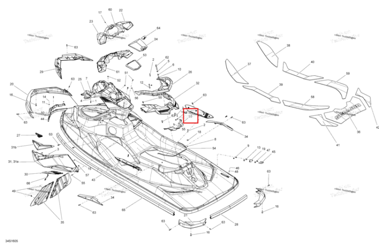 Глубокий чёрный вентиляция крышка Sea-Doo RXP (2016) (291003372)