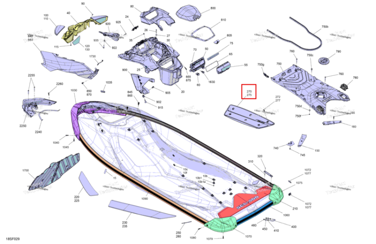 Левый подножка в сборе Sea-Doo GTR 300 X (2026) (291005703)