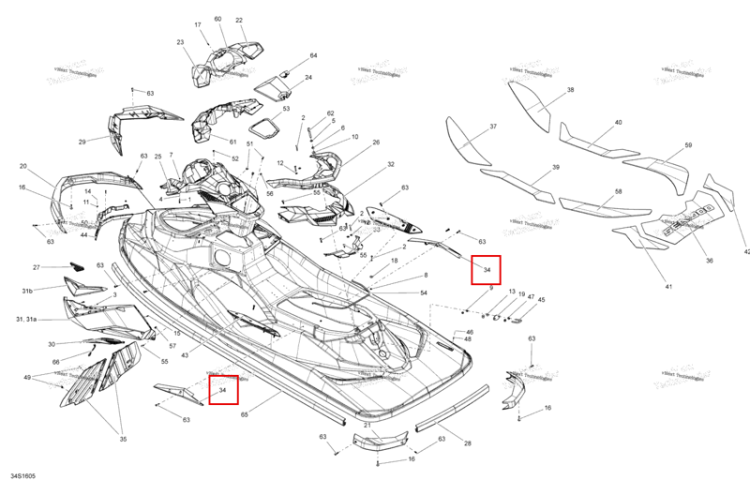 Жёлтый Cosmetic правый модель цвет белый Sea-Doo RXP (2016) (291004431)
