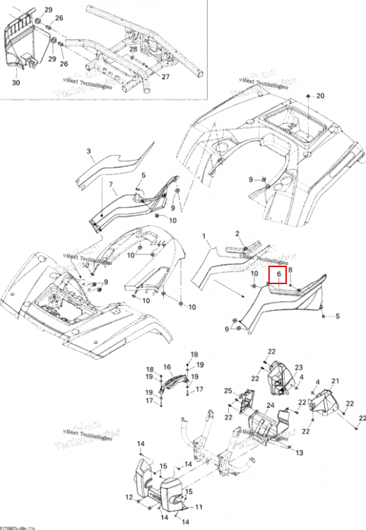 Левый Lateral панель красный Viper красный Can-Am Outlander 650 XT (2008) (705001315)