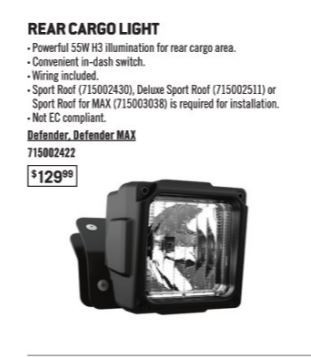 715002422 Rear Cargo Light Defender Освещение кузова Defender