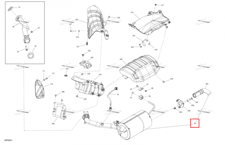 Выпуск глушитель в сборе включает 60 to 60 g Can-Am Outlander 4x4 DPS 700 (2025) (707603363)