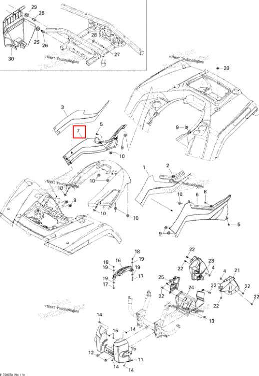 Правый LATERAL панель красный Viper красный Can-Am Outlander 650 XT (2008) (705001316)