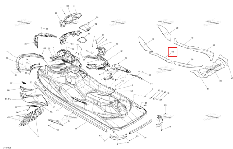 Center передний Carpet левый Sea-Doo RXP (2016) (291003589)