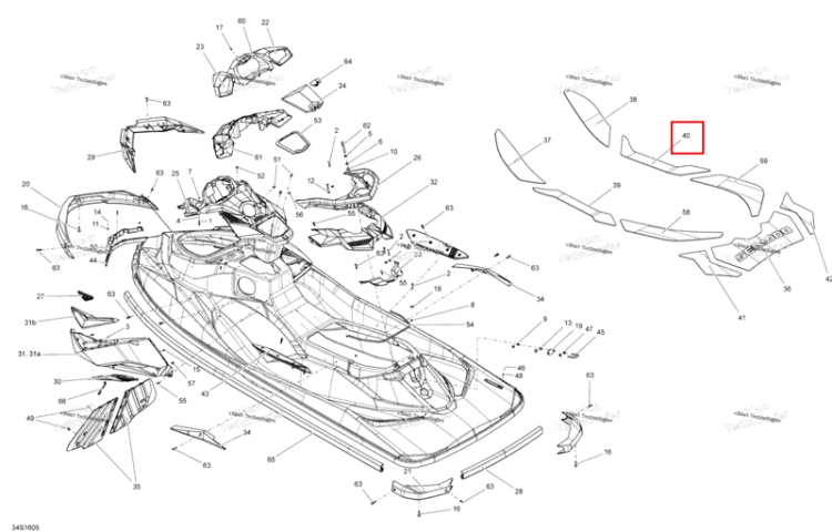 Center передний Carpet правый Sea-Doo RXP (2016) (291003591)