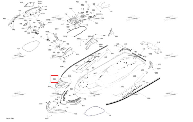 Глубокий чёрный капот Sea-Doo RXT-X 300 (2023) (291005579)