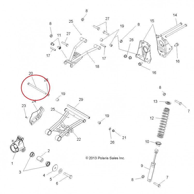 7519065 Болт переднего заднего рычага для квадроциклов Polaris SPORTSMAN 500/570/800 7519065