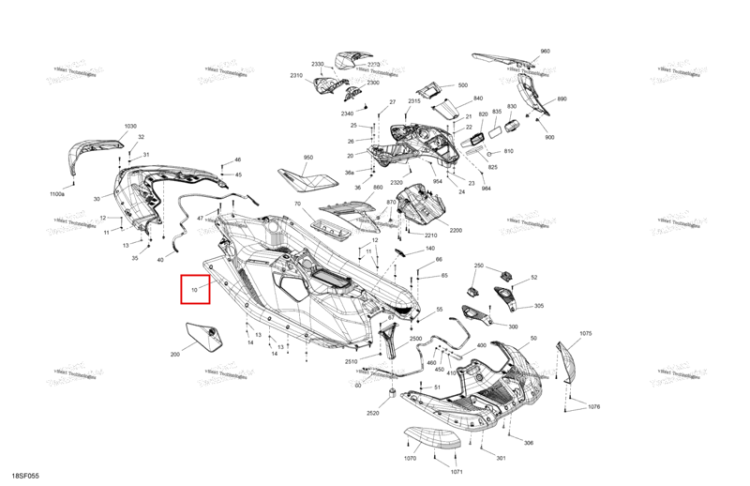 Глубокий чёрный центральный Deck Sea-Doo Spark 900 ACE Base (2026) (291005936)