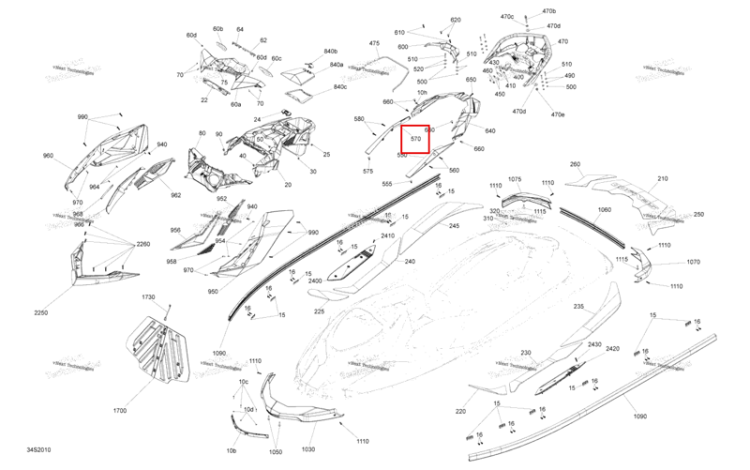Gold правый пассажира ручка облицовка модель Dragon красный Sea-Doo RXP 300 (2020) (291004992)
