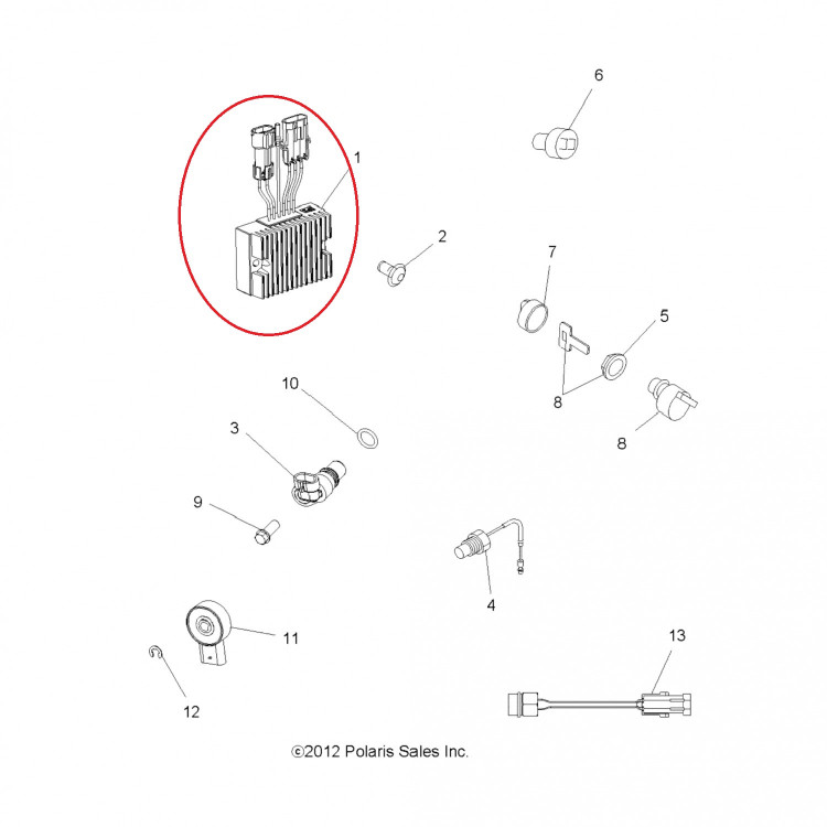 4012192 Реле регулятор напряжения для квадроциклов Polaris SPORTSMAN 500/800 / RZR 800 2007-2010" 4011569/4011925/4012384
