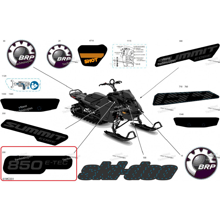 516011496 Наклейка 850 E-TEC для снегоходов Ski-Doo 516011496