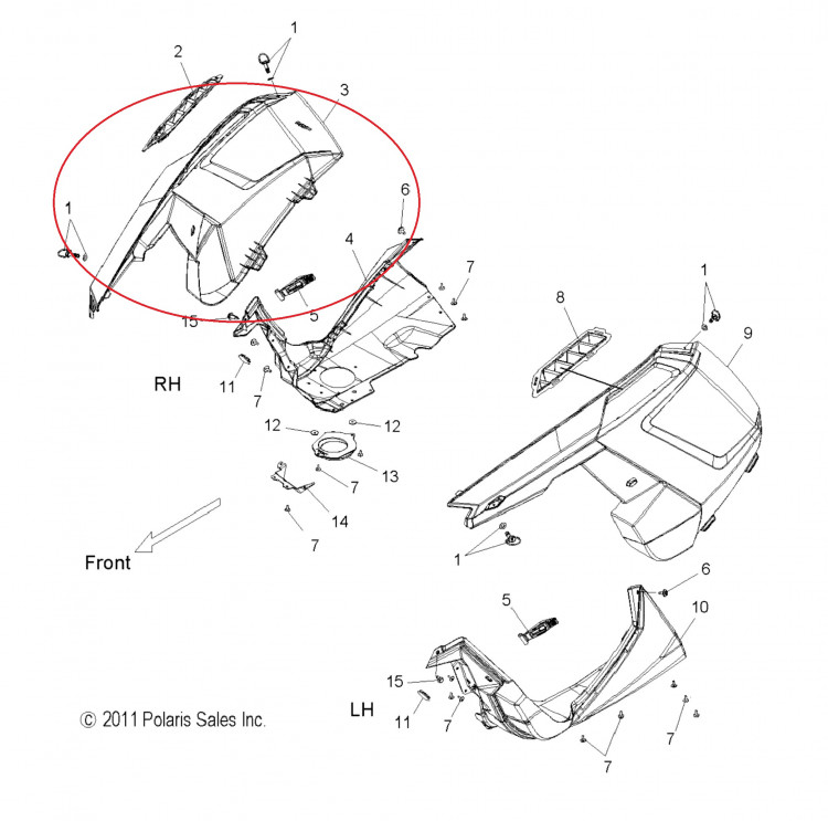5437493-464 Панель боковая щека правая черная для снегоходов Polaris RMK/PRO RMK 5437493-464
