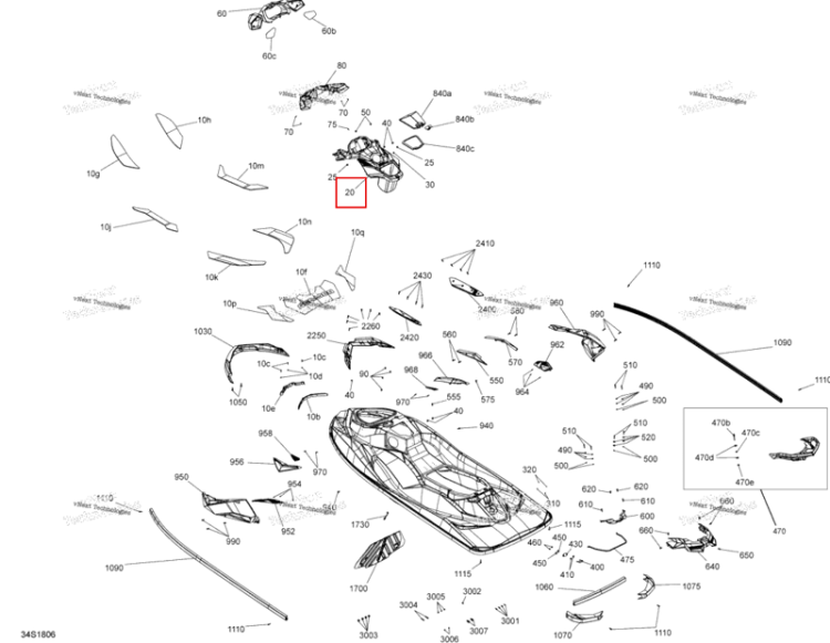 Чёрный консоль Sea-Doo RXP 300 (2018) (291004654)