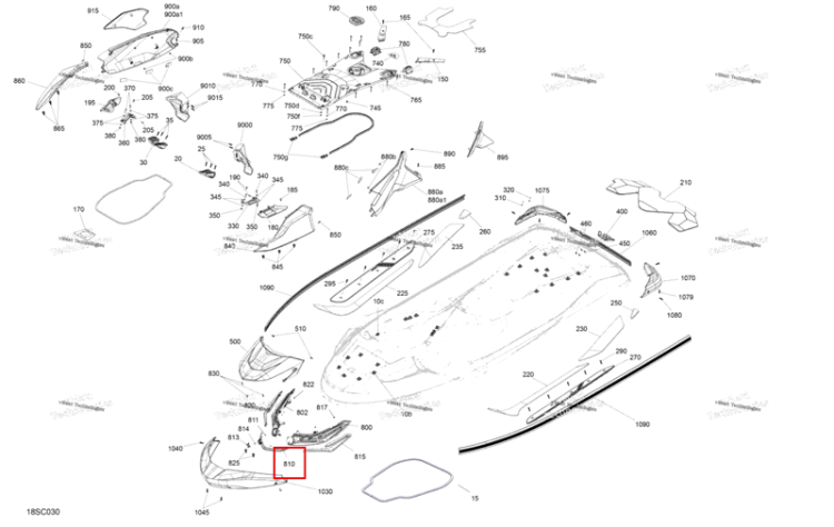 Глубокий чёрный передний облицовка Sea-Doo RXT-X 300 (2023) (291006091)