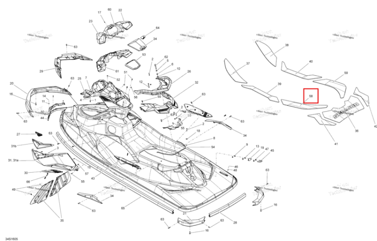 Задний Center Carpet левый Sea-Doo RXP (2016) (291003577)