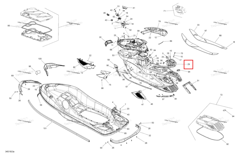 Чёрный задний ручка Sea-Doo RXT (2016) (291004621)