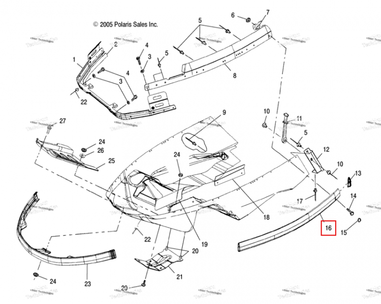EXTRUSION бампер FORMED правый чёрный Polaris Widetrak LX (2006) (5243461-067)