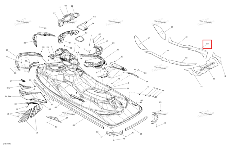 Задний Center Carpet правый Sea-Doo RXP (2016) (291003578)