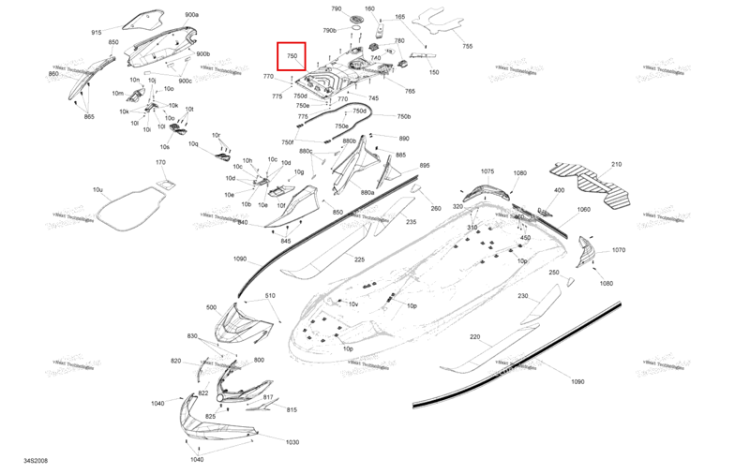 Access крышка в сборе включает 750 TO 750 f Sea-Doo GTX 300 (2020) (291005189)