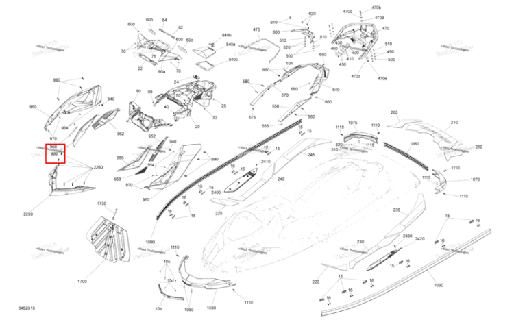 Liquid Gold правый передний панель облицовка модель Dragon красный Sea-Doo RXP 300 (2020) (291004964)