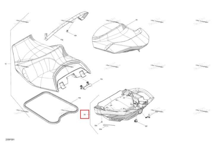 Ash серый задний ручка в сборе включает 50 to 50 f Sea-Doo GTX 325 Limited (2026) (269004203)