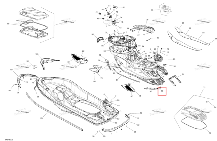 Правый задний SCRAPER JOINT Sea-Doo RXT (2016) (291002697)
