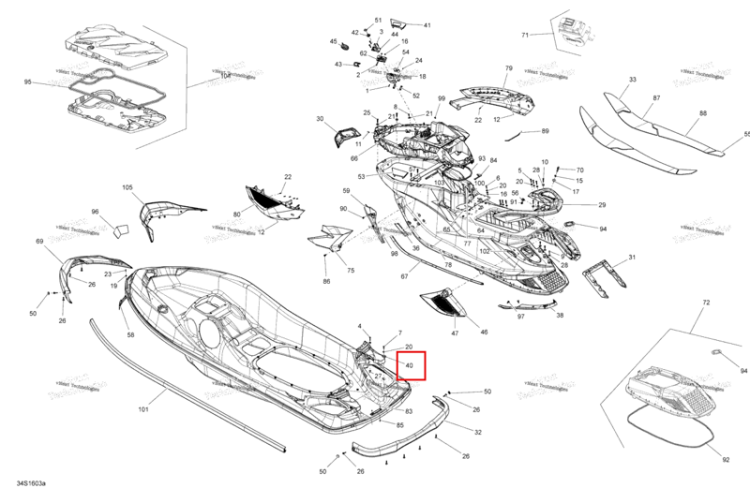 Правый задний GRILL Sea-Doo RXT (2016) (291002698)