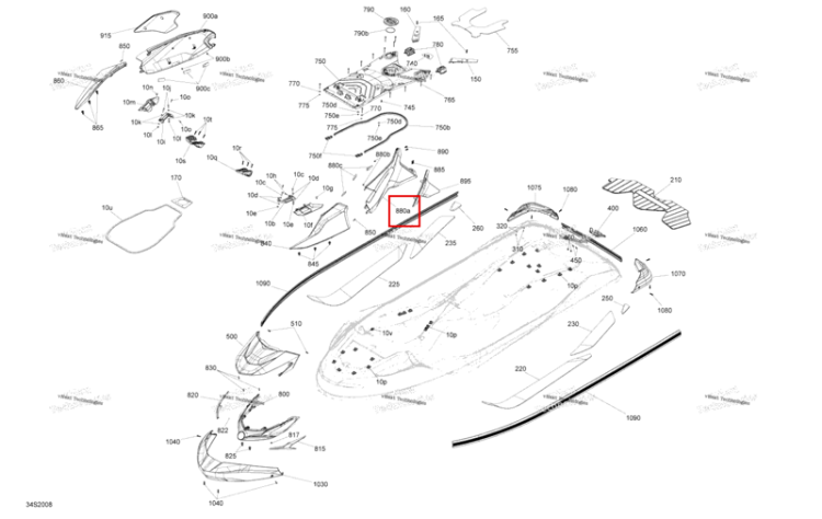 Liquid металлический корпус панель центральный левый Sea-Doo GTX 300 (2020) (291004555)